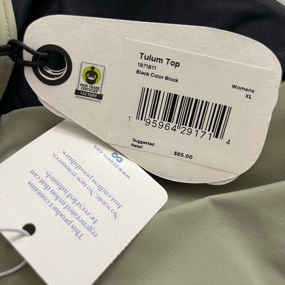 Prana Tulum Bikini Top Black Color Block Purple Green Lace back sz XL NWT - Picture 9 of 9